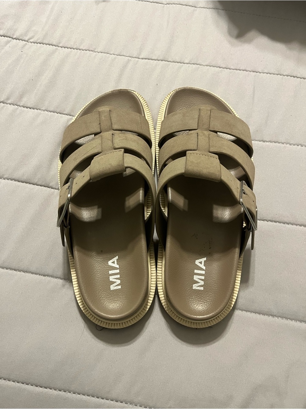 MIA Tan Strappy Slide Sandals